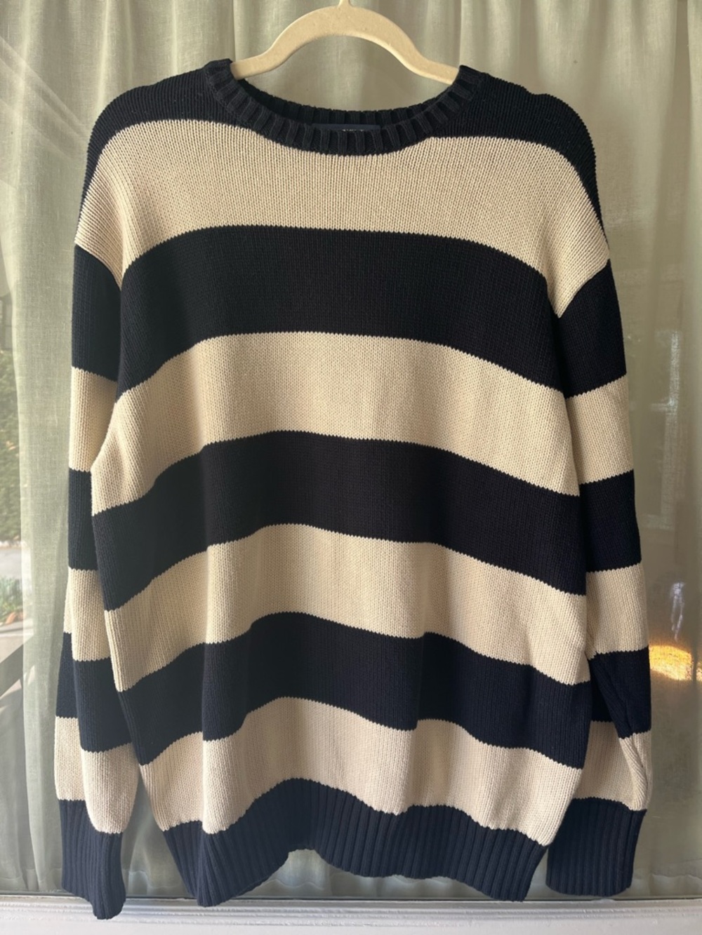 Brandy Melville OS Brianna 100% Cotton Navy and Cream Striped Crew Neck Sweater